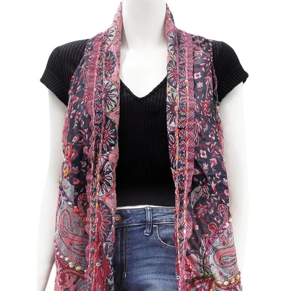 New Raspberry Grey Raj Boho Vest Embroidered Fringe 1 Size Women Gift For Her - Picture 3 of 6